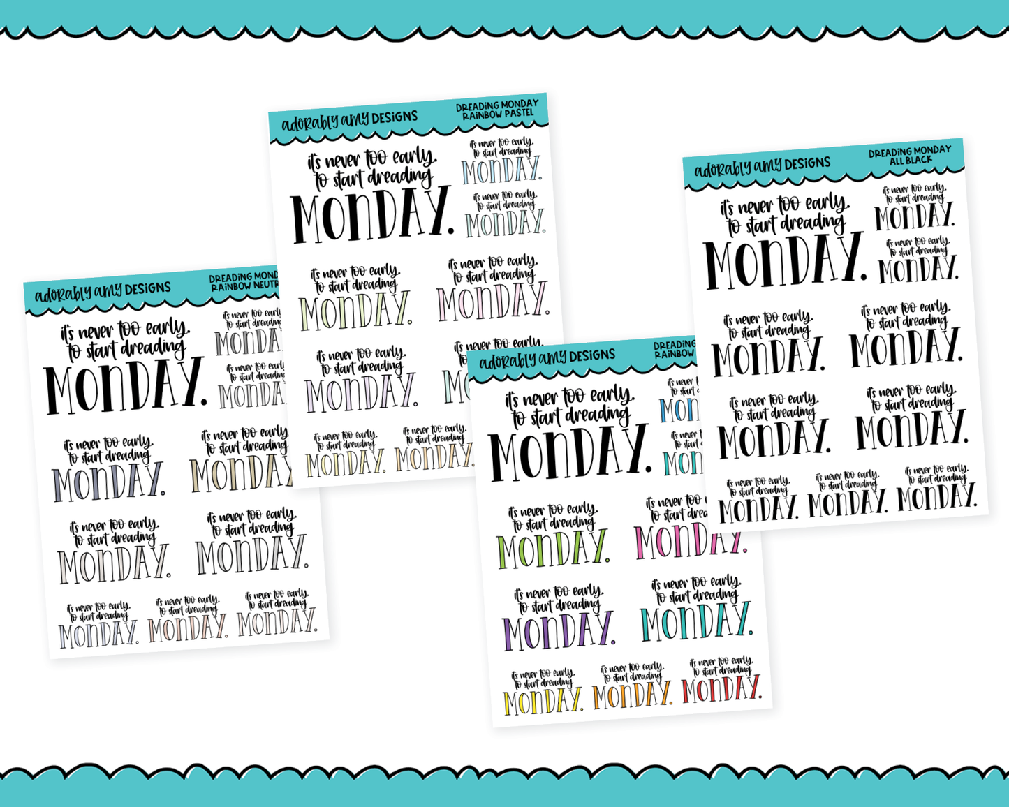 Rainbow or Black Dreading Monday Typography Planner Stickers for any Planner or Insert