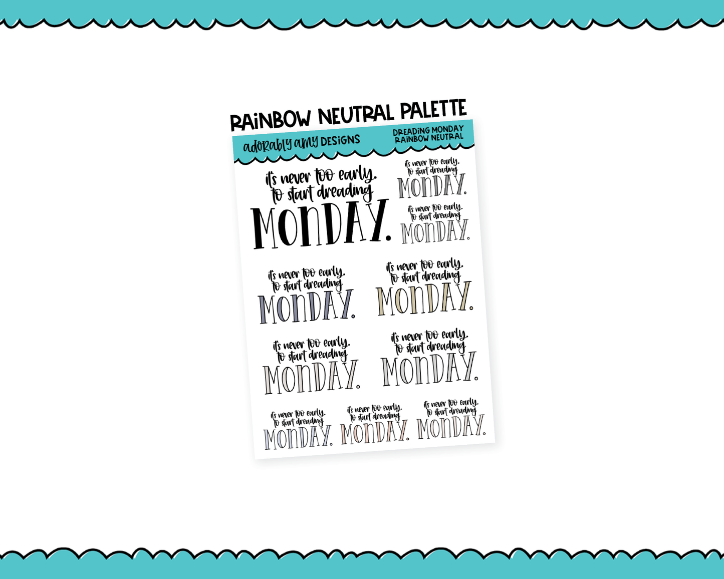 Rainbow or Black Dreading Monday Typography Planner Stickers for any Planner or Insert