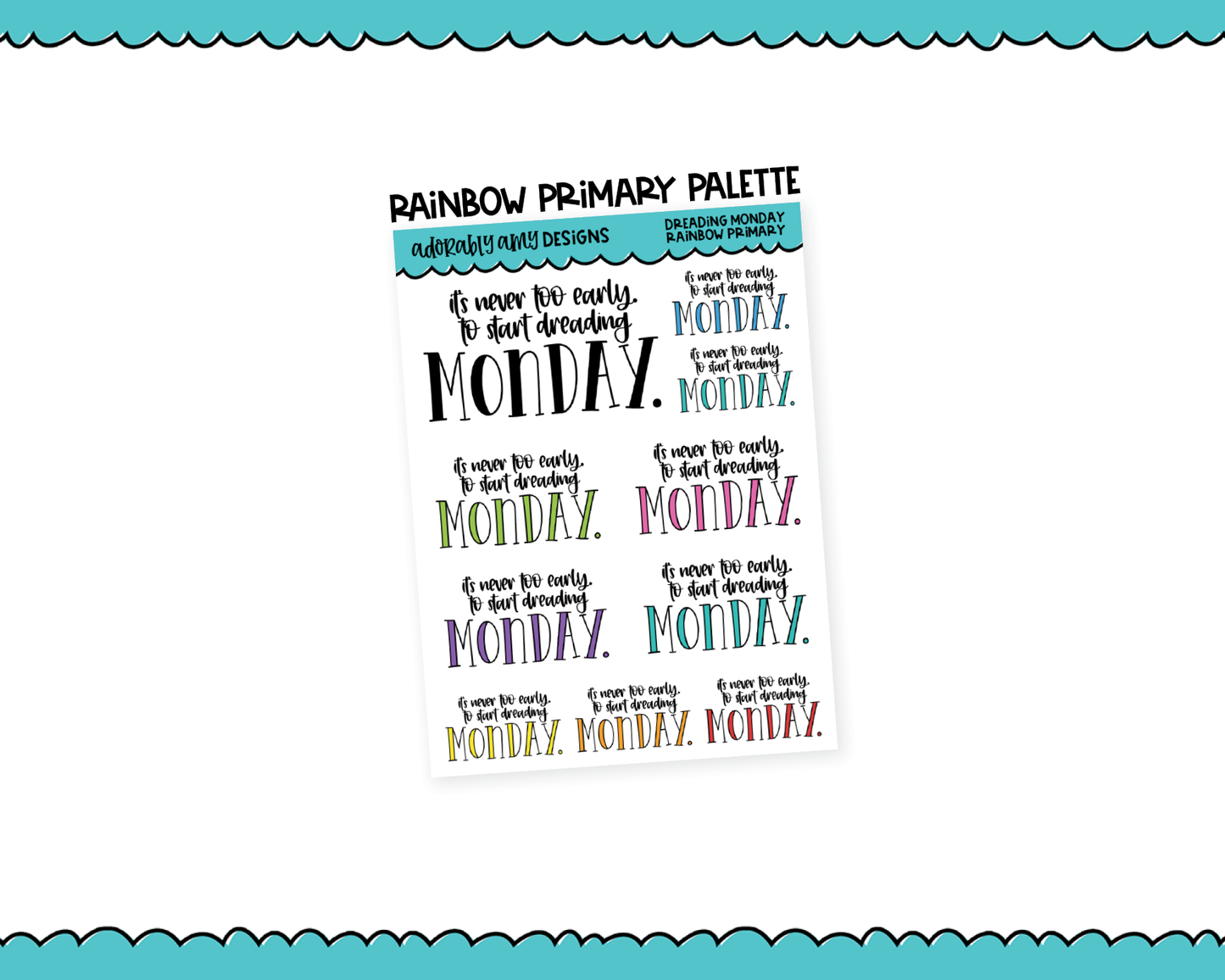 Rainbow or Black Dreading Monday Typography Planner Stickers for any Planner or Insert