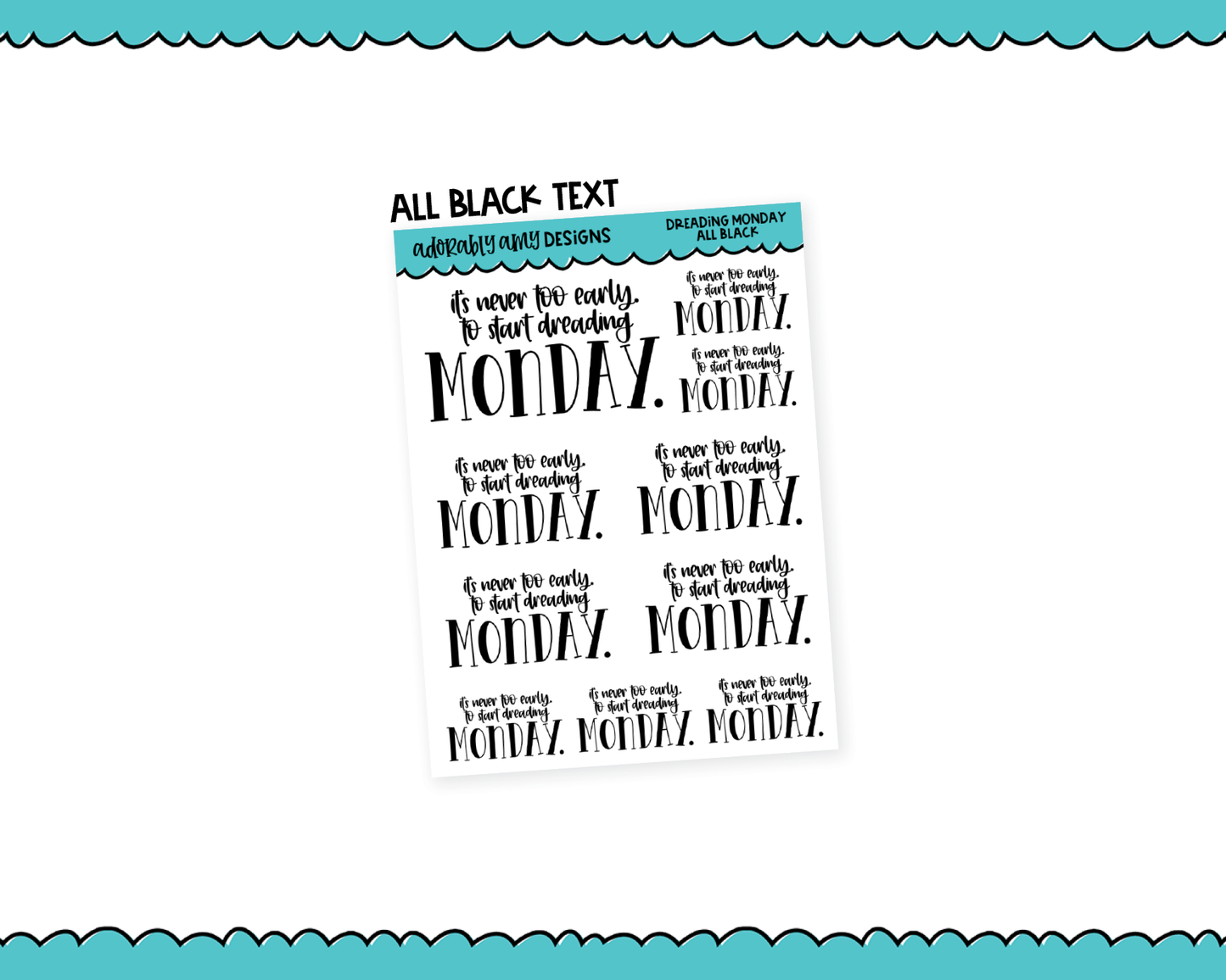 Rainbow or Black Dreading Monday Typography Planner Stickers for any Planner or Insert
