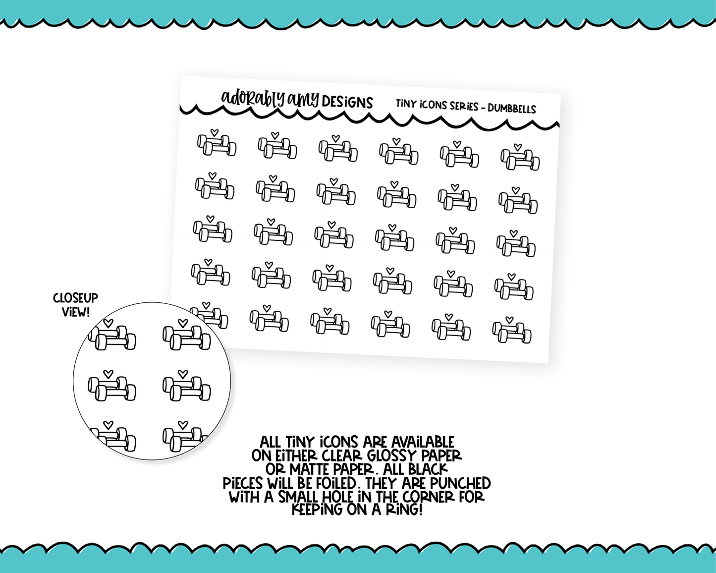 Foiled Tiny Icon Series - Dumbbells Workout Lift Weights Tiny Size Planner Stickers for any Planner or Insert