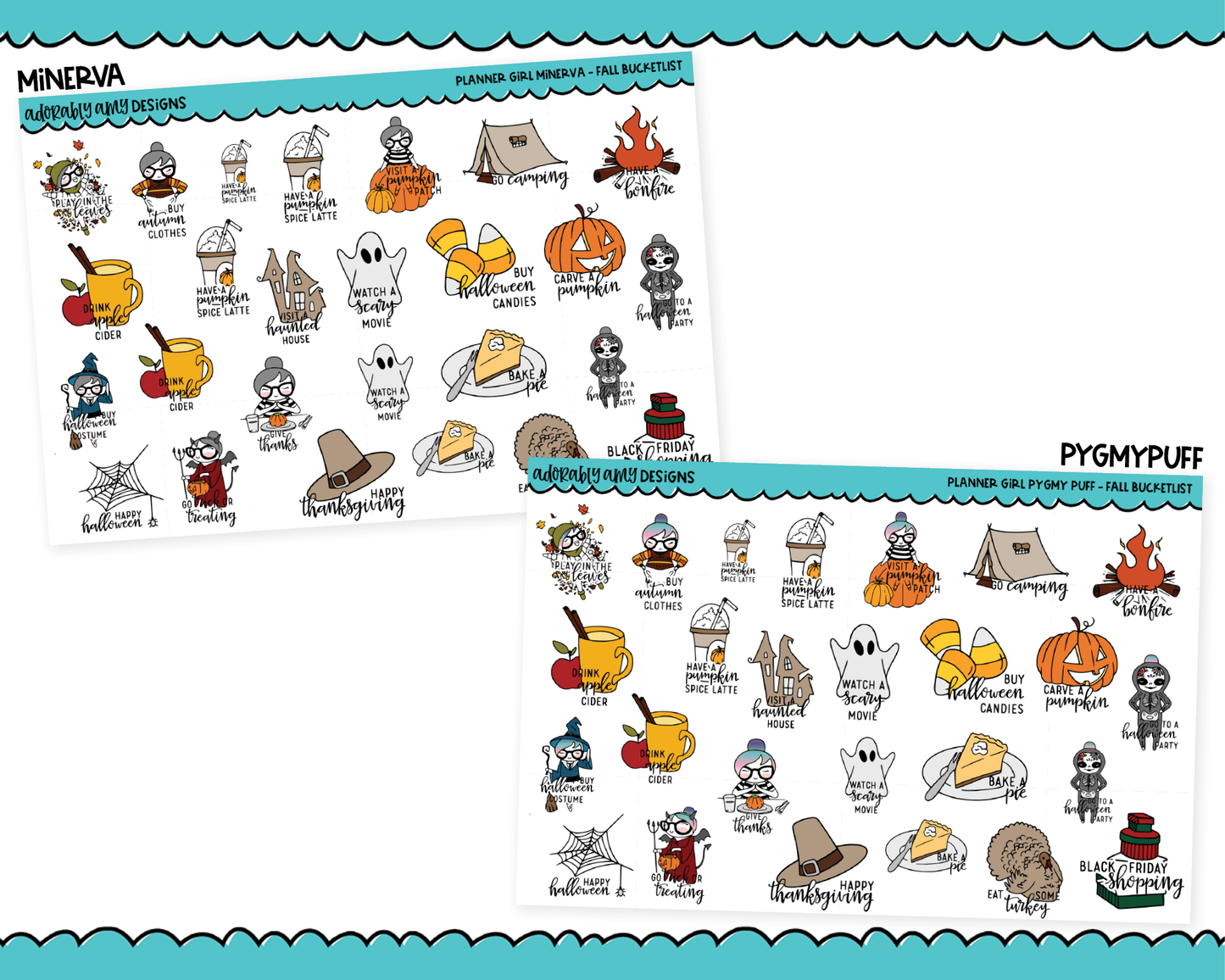 Doodled Planner Girls Character Stickers Fall Bucket List Decoration Planner Stickers for any Planner or Insert