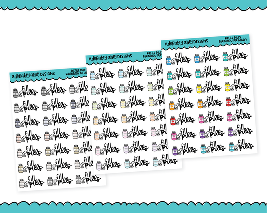 Rainbow Fill Pills Medicine Reminder Planner Stickers for any Planner or Insert - Adorably Amy Designs