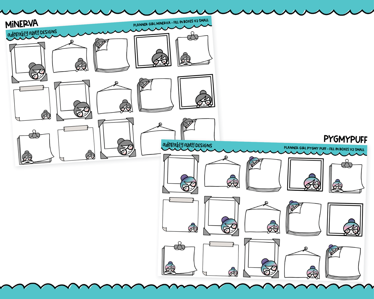 Doodled Planner Girls Character Stickers Fill In Boxes V2 Labels Boxes Sticky Notes Planner Stickers for any Planner or Insert