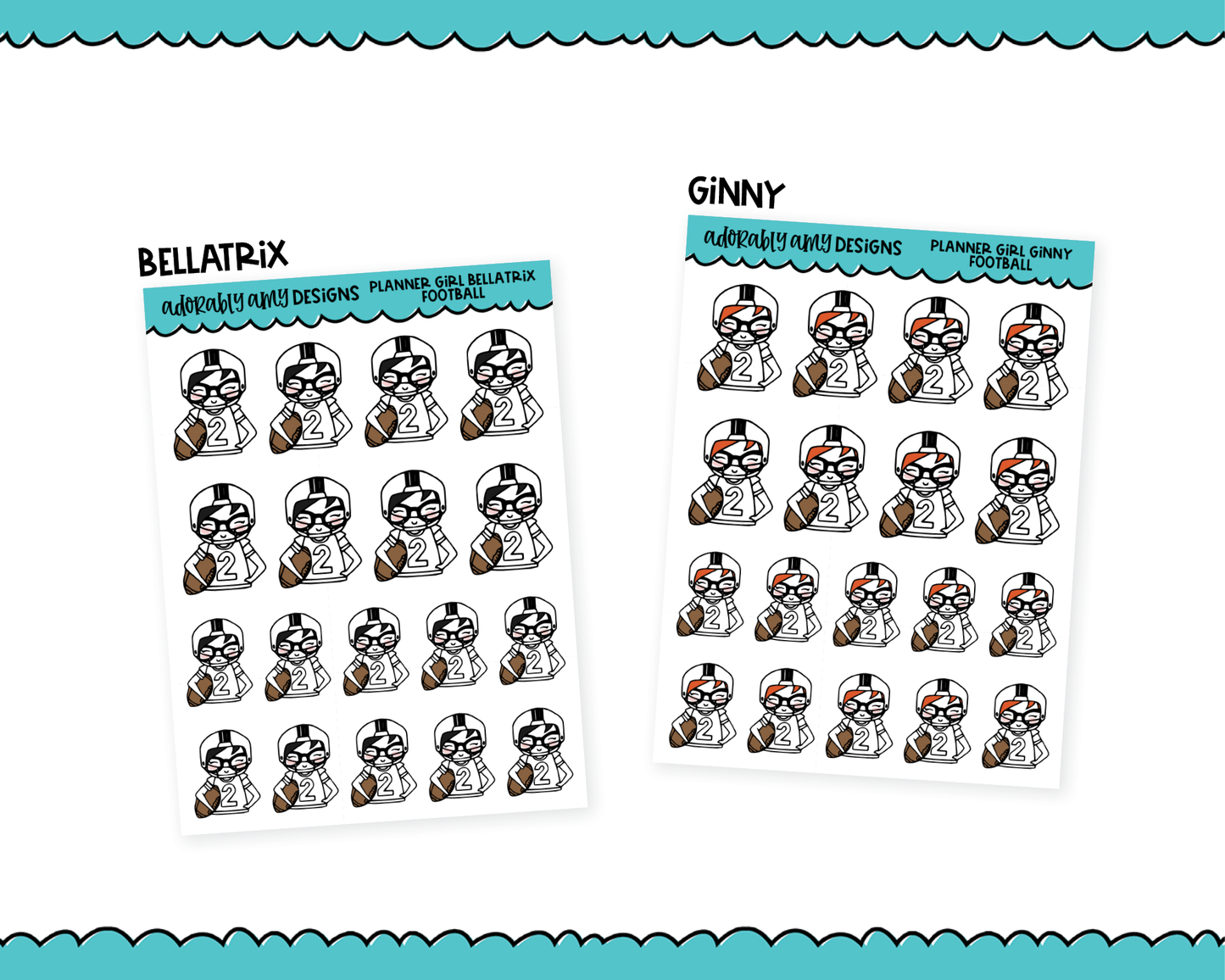 Doodled Planner Girls Character Stickers Football Decoration Planner Stickers for any Planner or Insert
