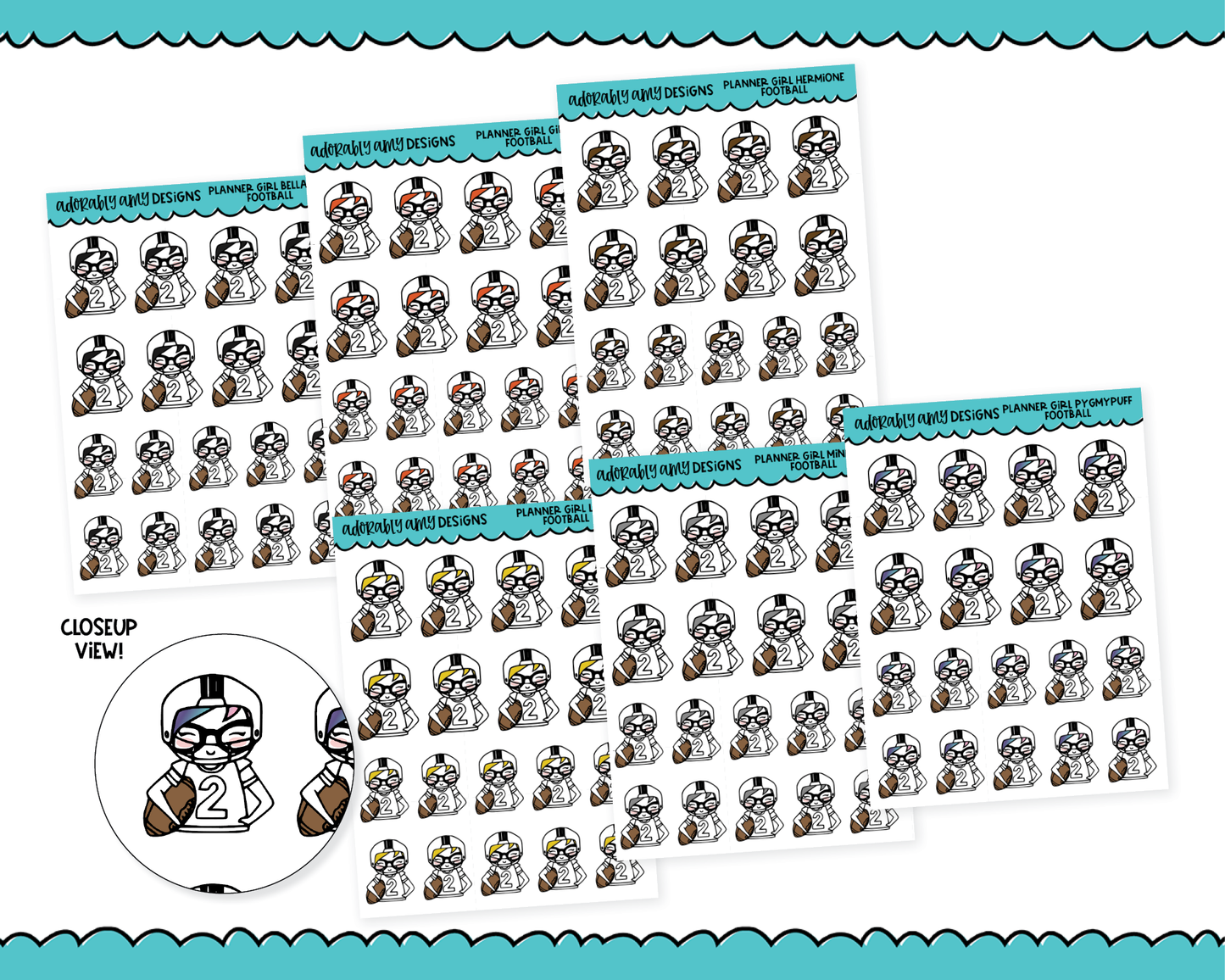 Doodled Planner Girls Character Stickers Football Decoration Planner Stickers for any Planner or Insert