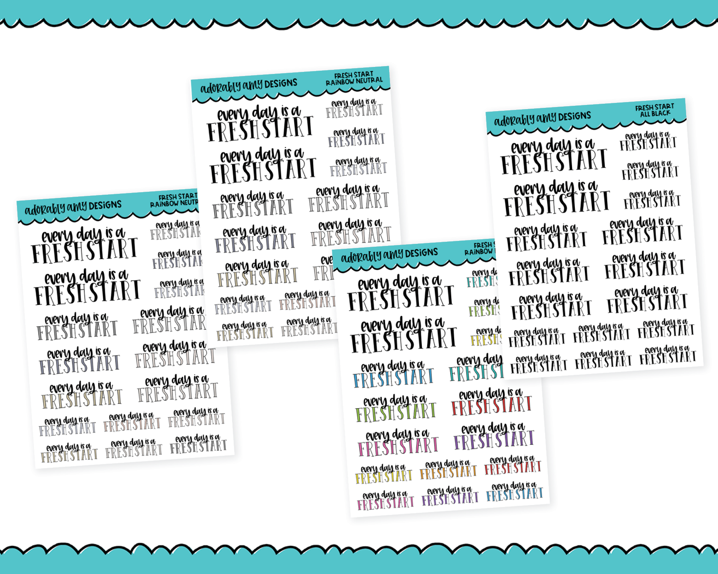 Rainbow or Black Fresh Start Inspirational Typography Planner Stickers for any Planner or Insert