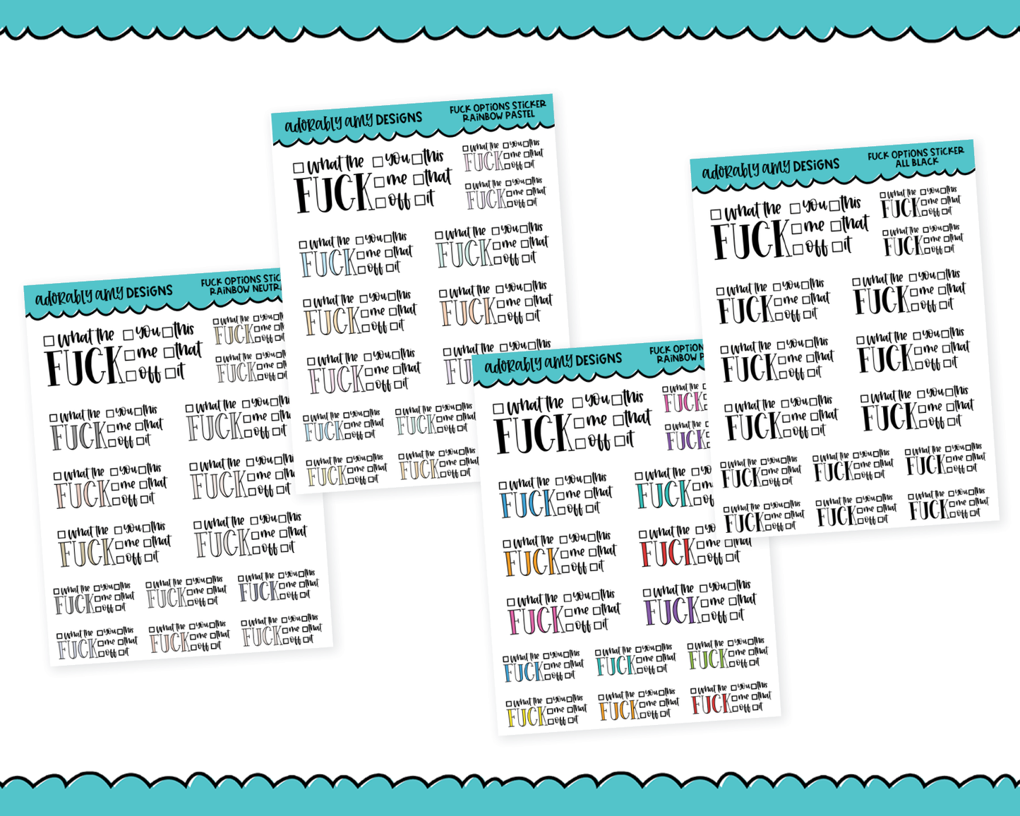 Rainbow or Black F*ck Options Typography Planner Stickers for any Planner or Insert
