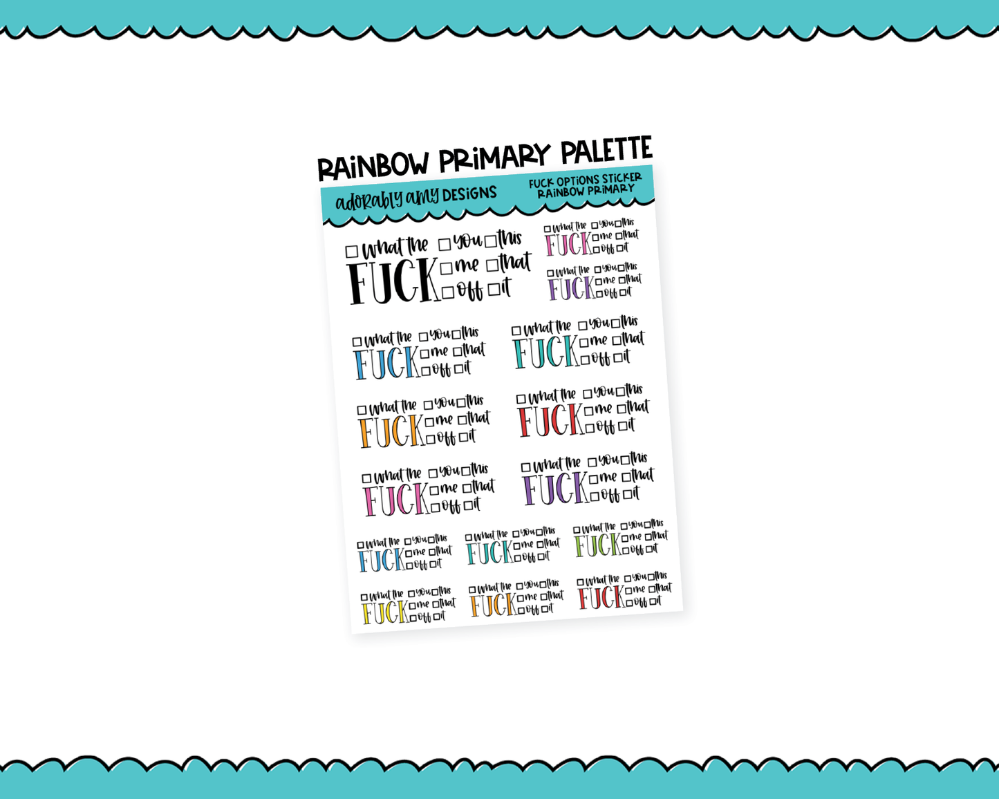 Rainbow or Black F*ck Options Typography Planner Stickers for any Planner or Insert