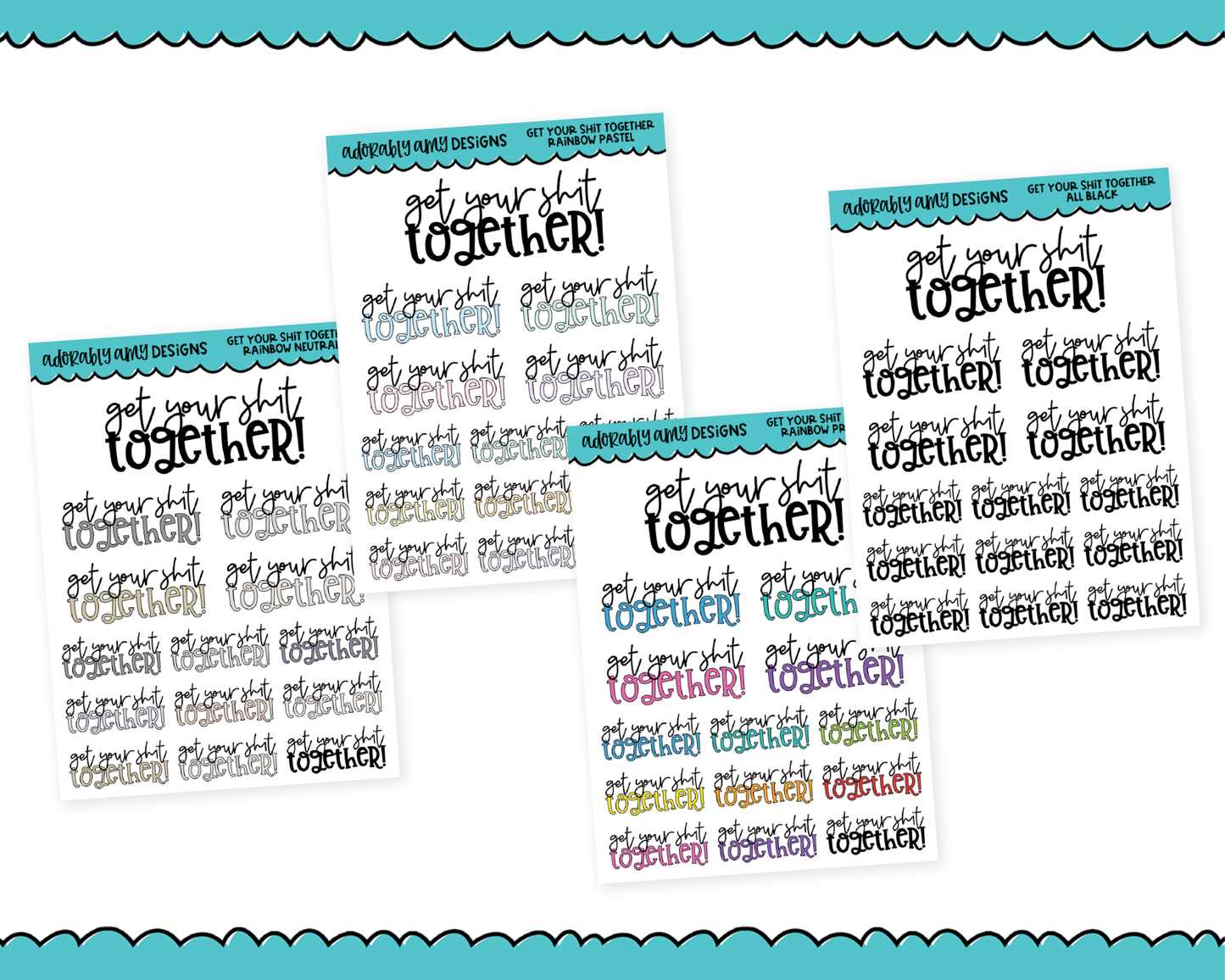 Rainbow or Black Get Your Shit Together Snarky Typography Planner Stickers for any Planner or Insert