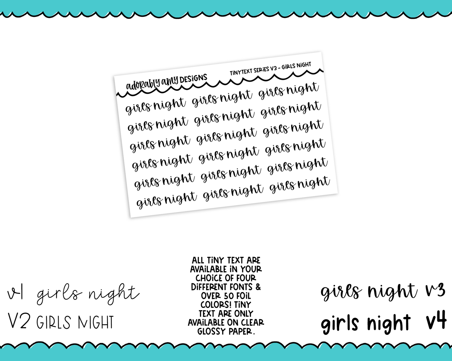 Foiled Tiny Text Series - Girls Night Checklist Size Planner Stickers for any Planner or Insert