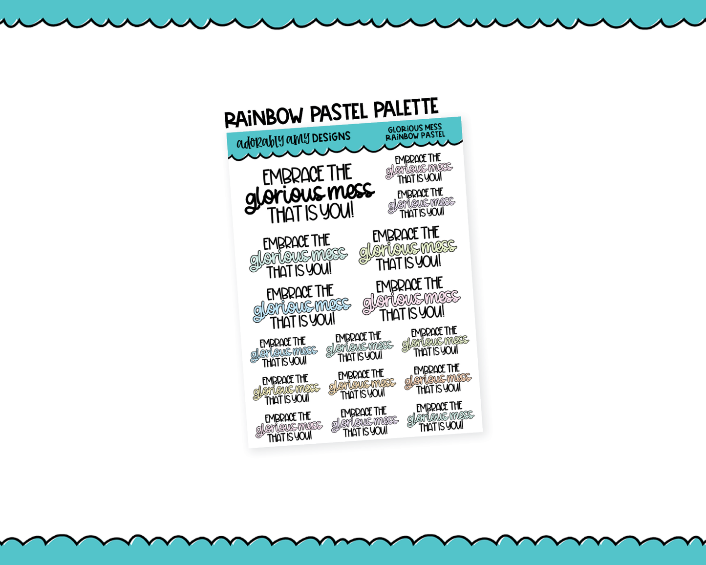 Rainbow or Black Glorious Mess Inspirational Typography Planner Stickers for any Planner or Insert