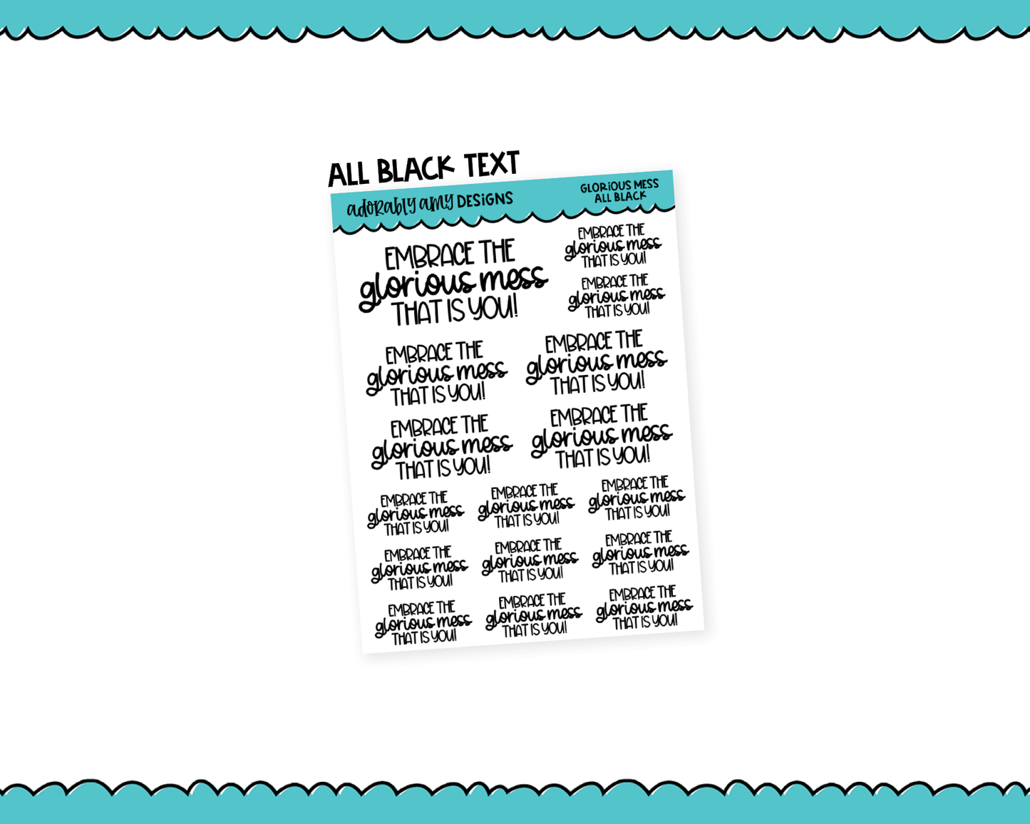 Rainbow or Black Glorious Mess Inspirational Typography Planner Stickers for any Planner or Insert