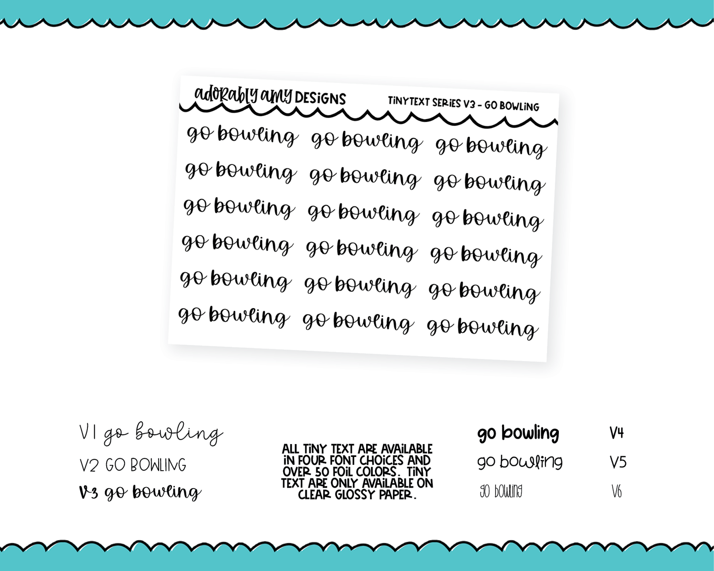 Foiled Tiny Text Series - Go Bowling Checklist Size Planner Stickers for any Planner or Insert