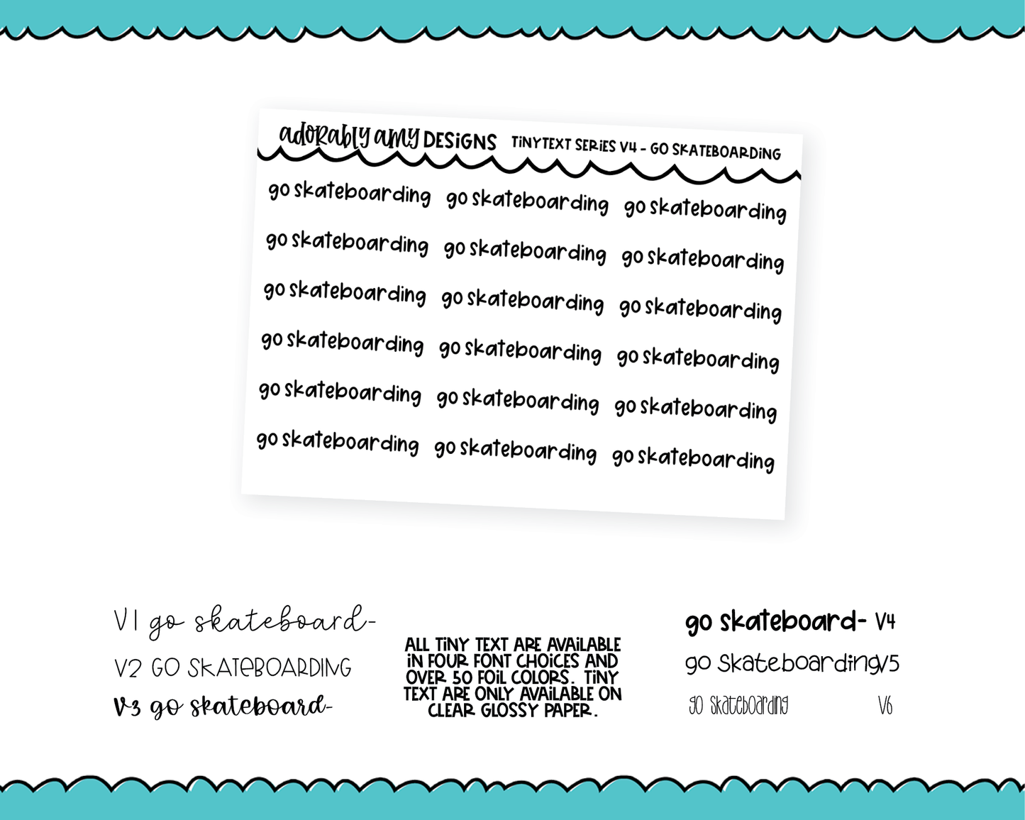 Foiled Tiny Text Series - Go Skateboarding Checklist Size Planner Stickers for any Planner or Insert