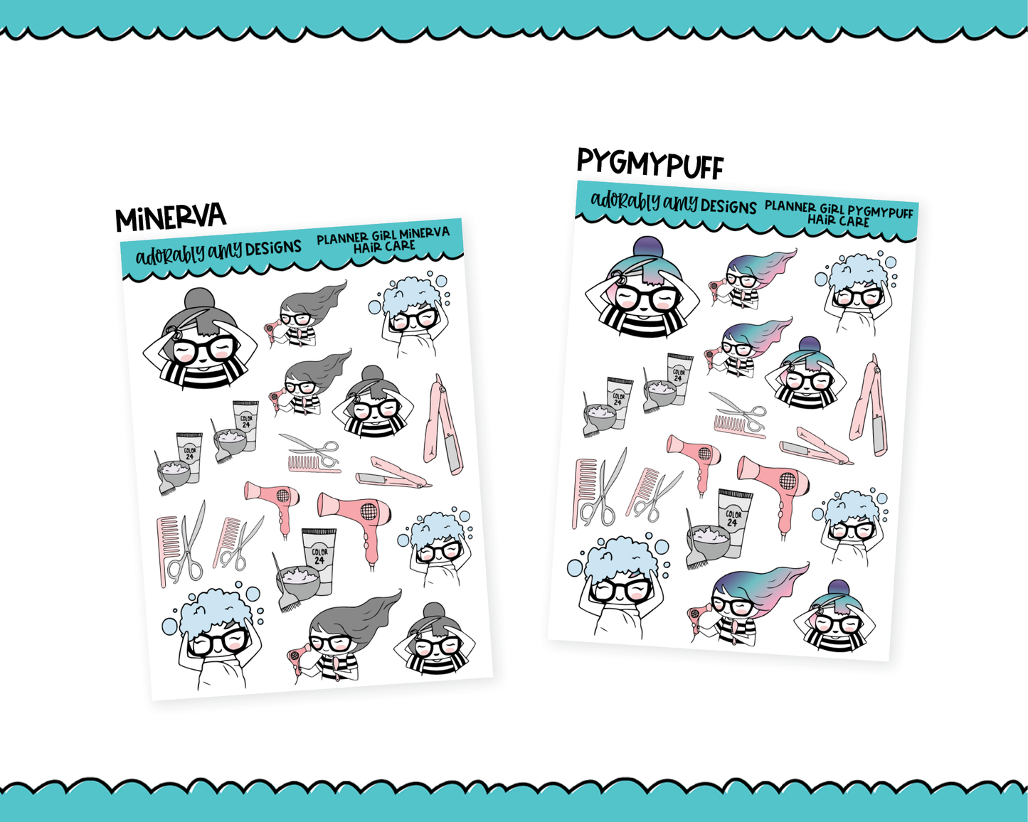 Doodled Planner Girls Character Stickers Haircare Decoration Planner Stickers for any Planner or Insert