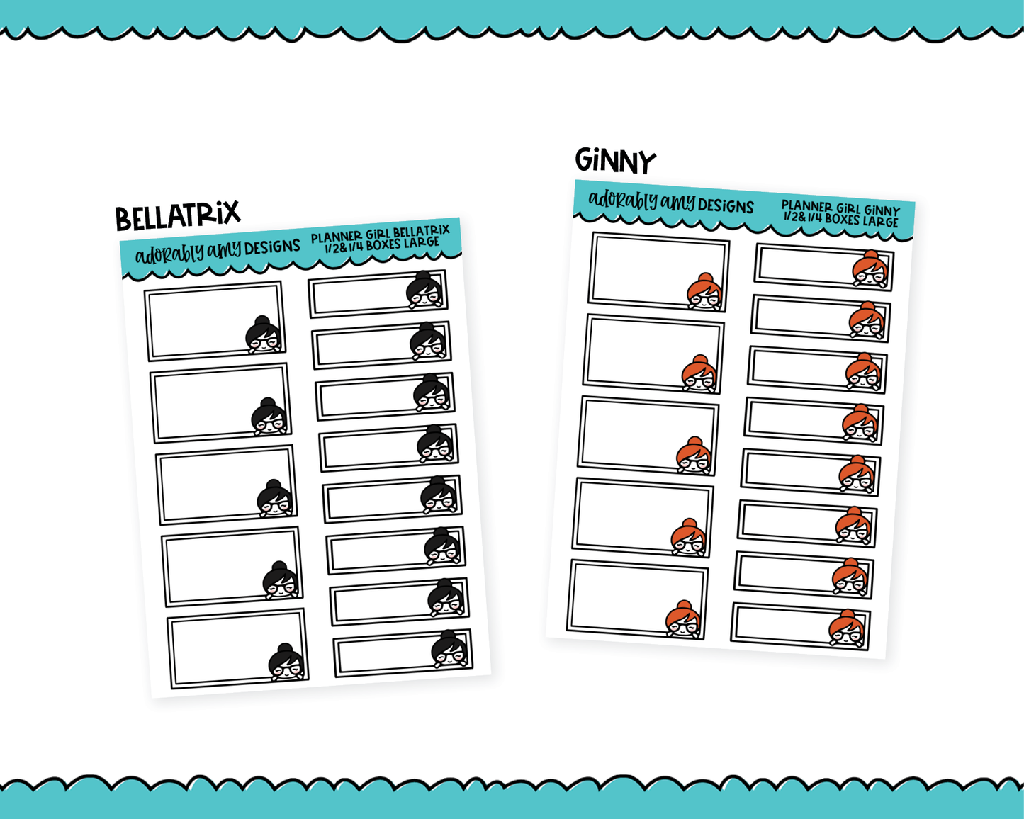Doodled Planner Girls Character Stickers Half & Quarter Boxes 2 Sizes Planner Stickers for any Planner or Insert