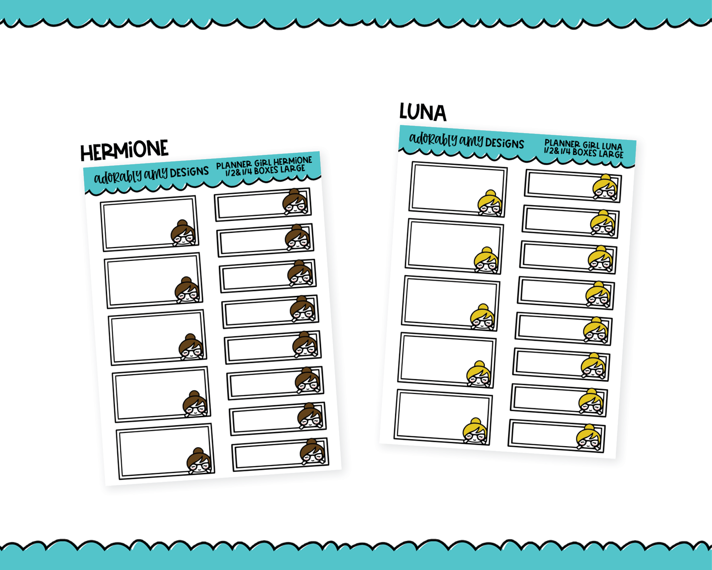 Doodled Planner Girls Character Stickers Half & Quarter Boxes 2 Sizes Planner Stickers for any Planner or Insert