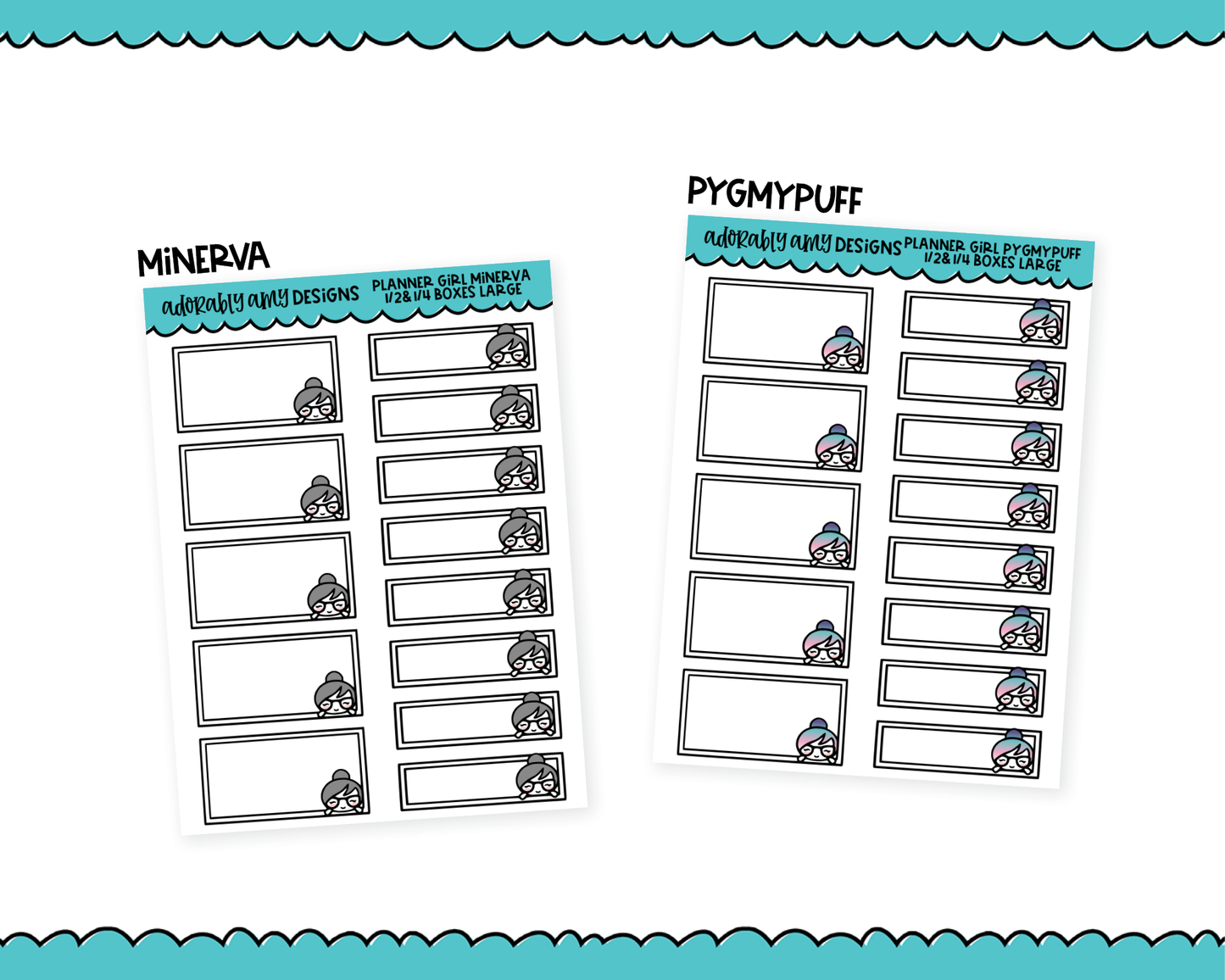 Doodled Planner Girls Character Stickers Half & Quarter Boxes 2 Sizes Planner Stickers for any Planner or Insert