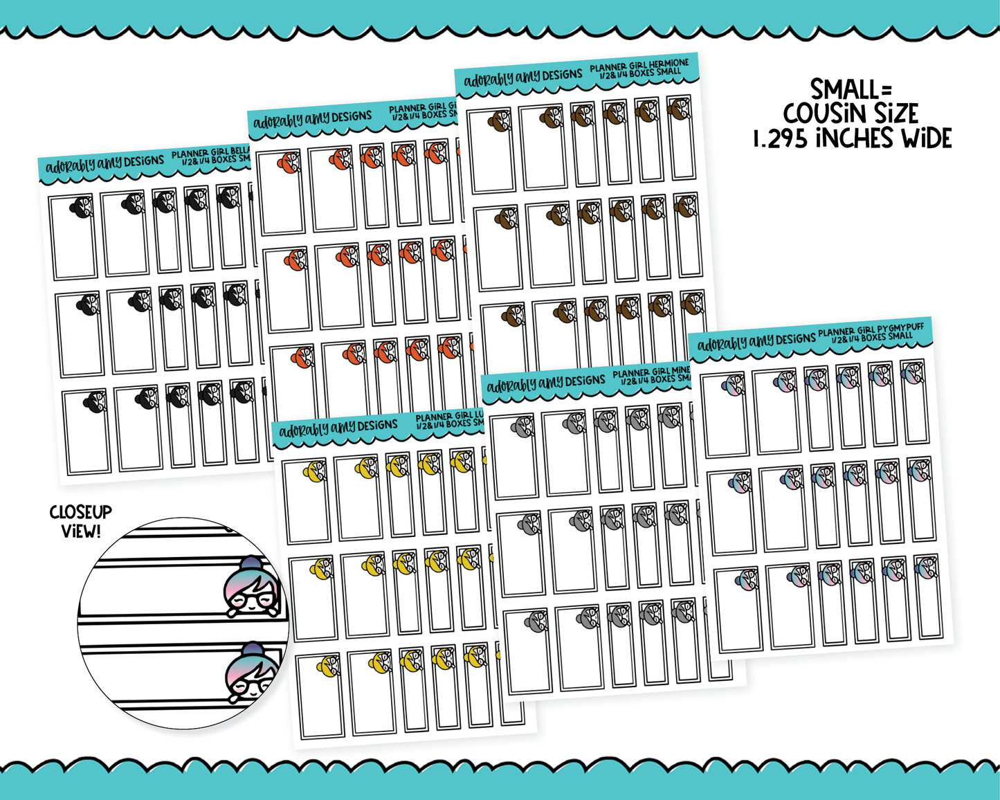 Doodled Planner Girls Character Stickers Half & Quarter Boxes 2 Sizes Planner Stickers for any Planner or Insert