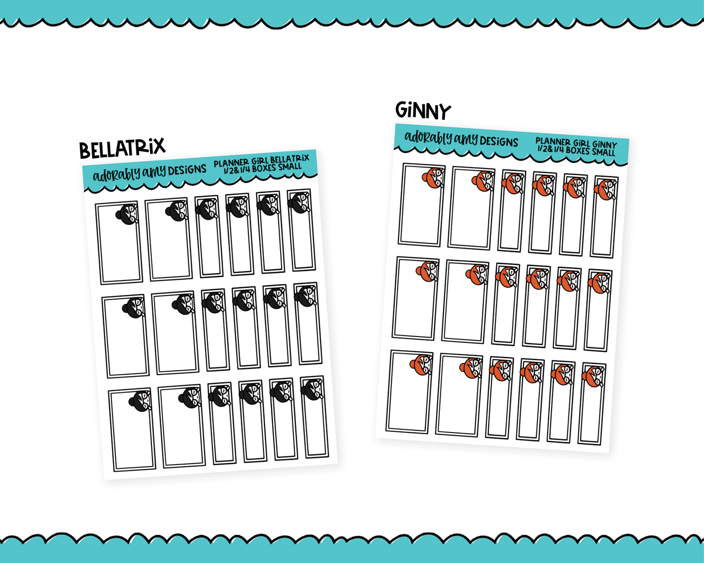Doodled Planner Girls Character Stickers Half & Quarter Boxes 2 Sizes Planner Stickers for any Planner or Insert