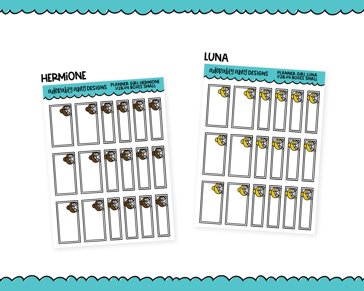 Doodled Planner Girls Character Stickers Half & Quarter Boxes 2 Sizes Planner Stickers for any Planner or Insert