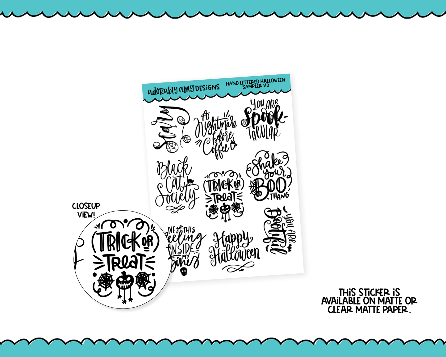 Hand Lettered Halloween Quotes Sampler V2 Sampler Planner Stickers for any Planner or Insert