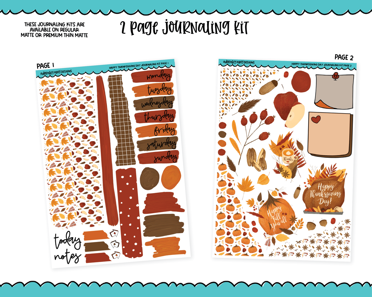 Journaling Kit Thankful Neutral Thanksgiving Day Planner Sticker Kit i –  Adorably Amy Designs