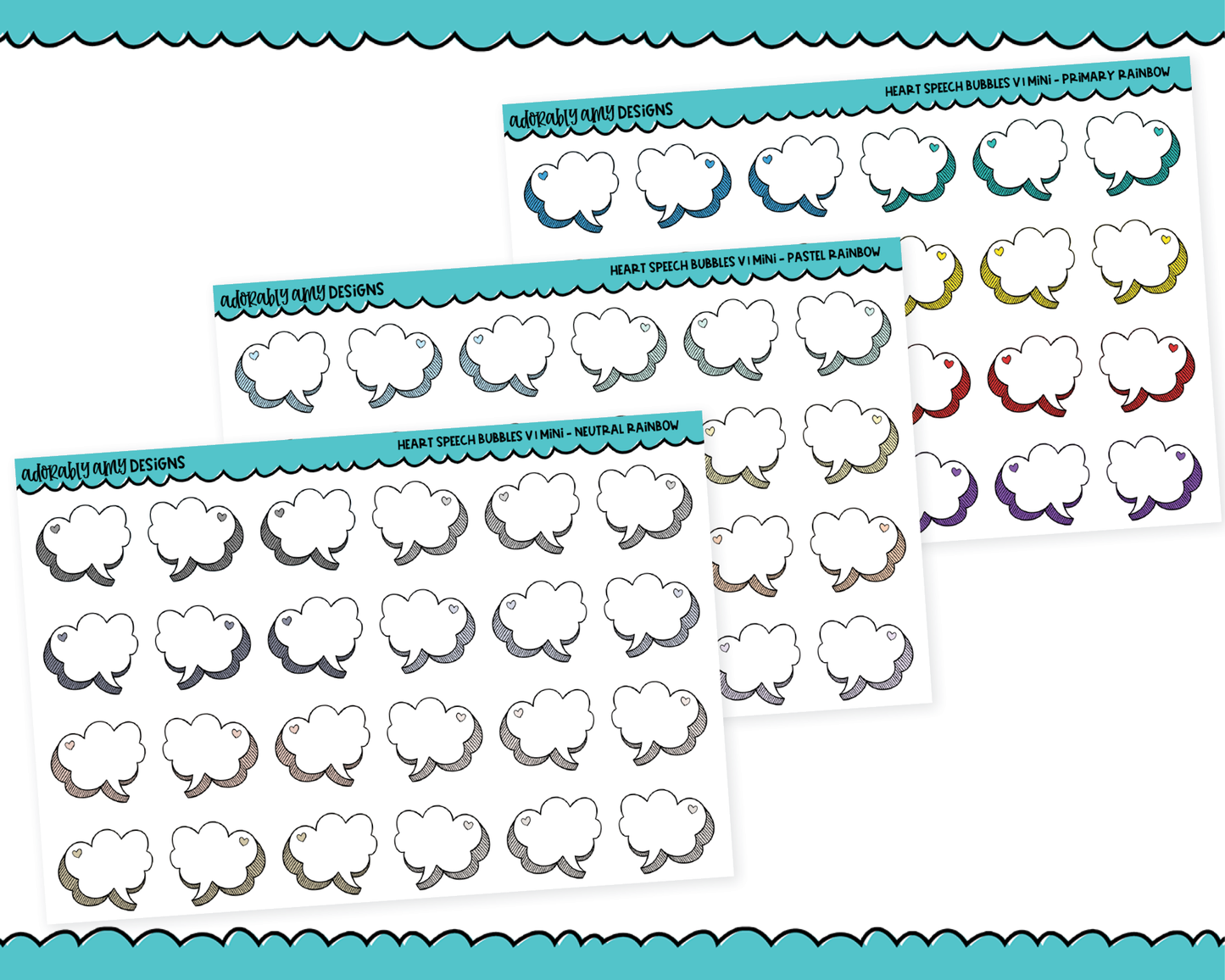 Hobo Cousin Rainbow Doodle Heart Mini Speech Bubbles V1 Planner Stickers for Hobo Cousin or any Planner or Insert