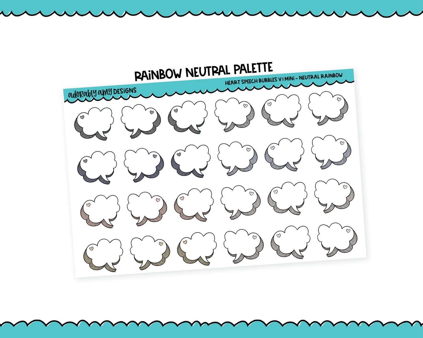 Hobo Cousin Rainbow Doodle Heart Mini Speech Bubbles V1 Planner Stickers for Hobo Cousin or any Planner or Insert