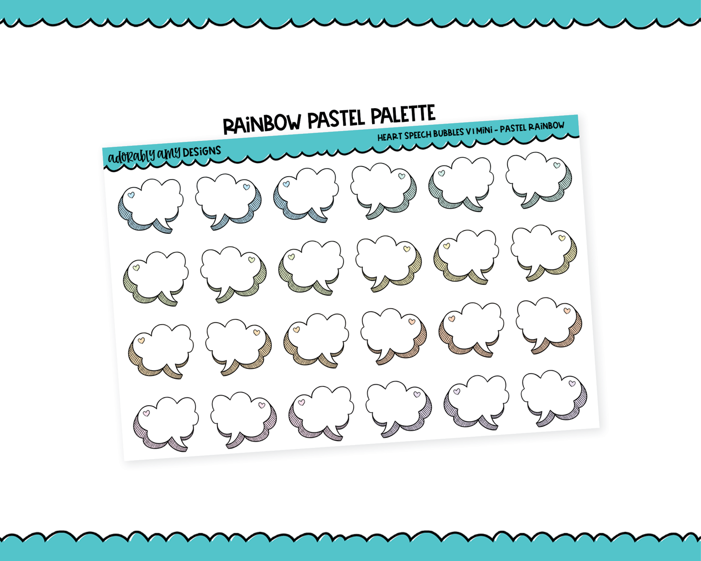 Hobo Cousin Rainbow Doodle Heart Mini Speech Bubbles V1 Planner Stickers for Hobo Cousin or any Planner or Insert