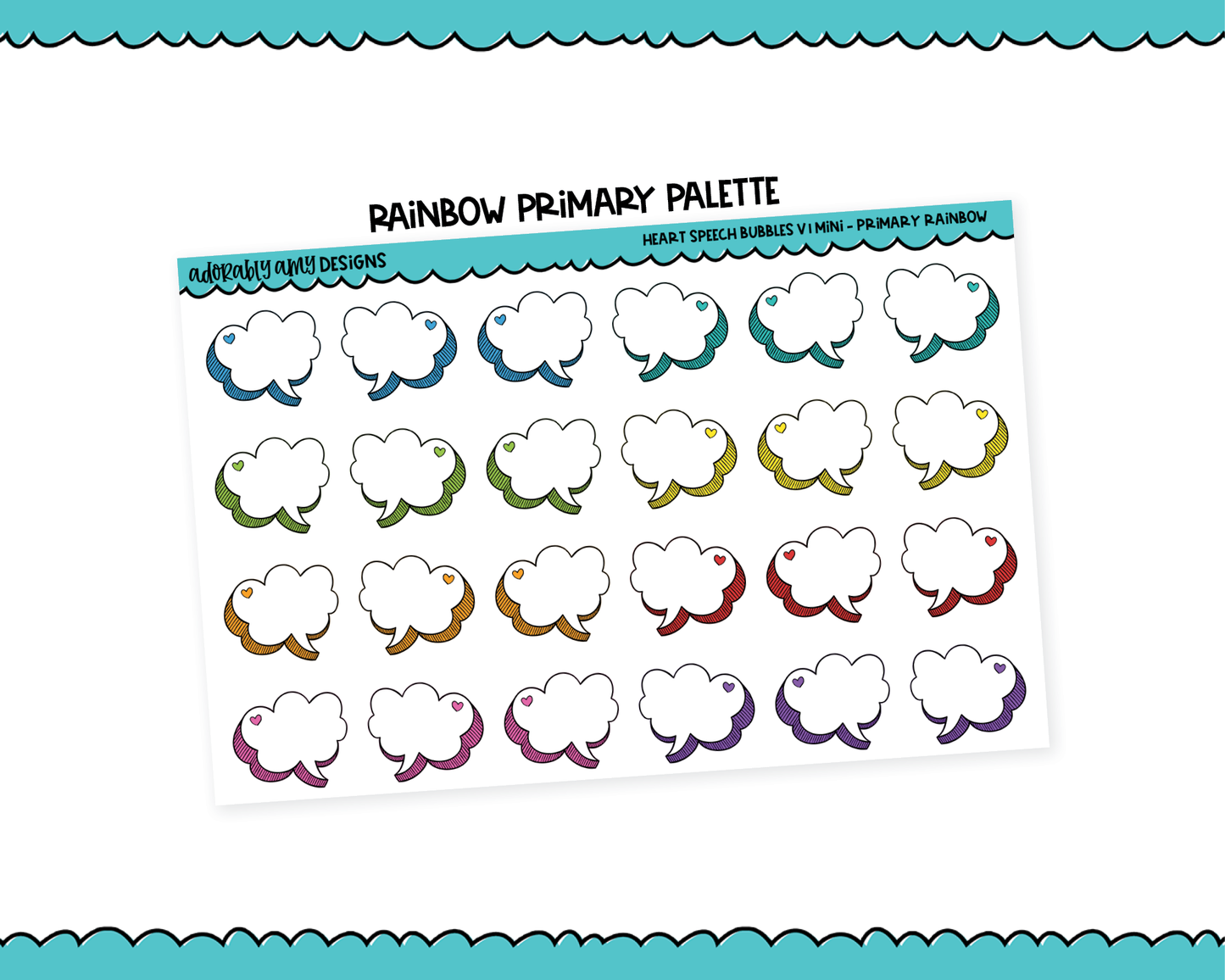 Hobo Cousin Rainbow Doodle Heart Mini Speech Bubbles V1 Planner Stickers for Hobo Cousin or any Planner or Insert