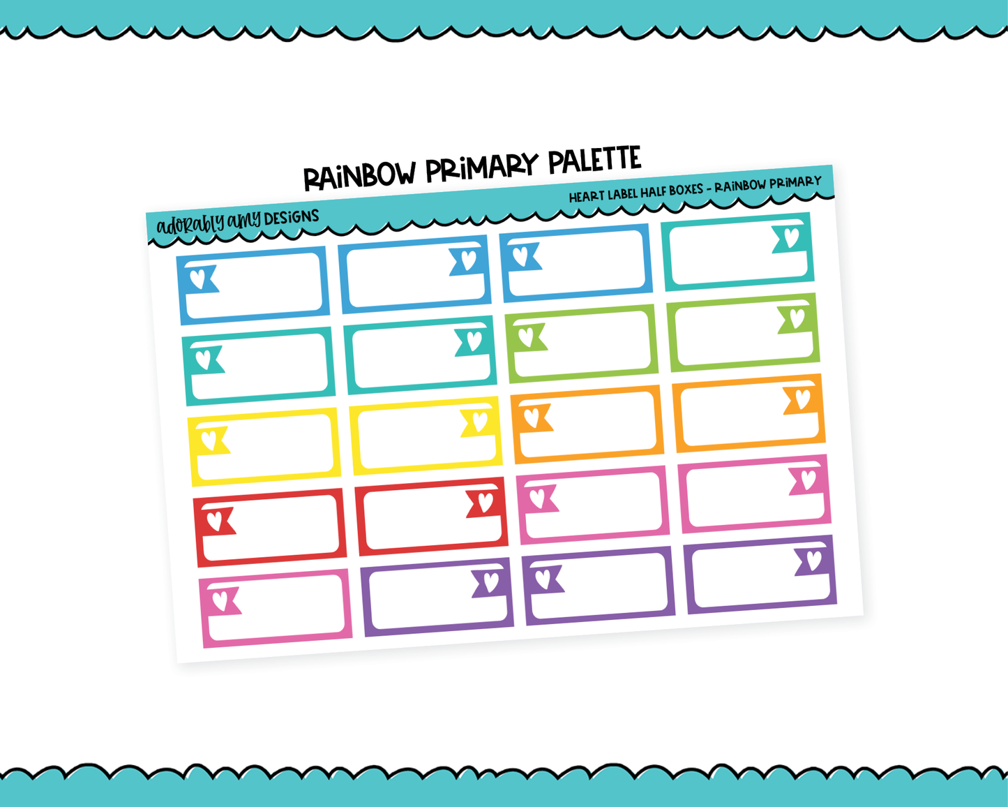 Rainbow Heart Label Half Box Reminder Planner Stickers for any Planner or Insert - Adorably Amy Designs