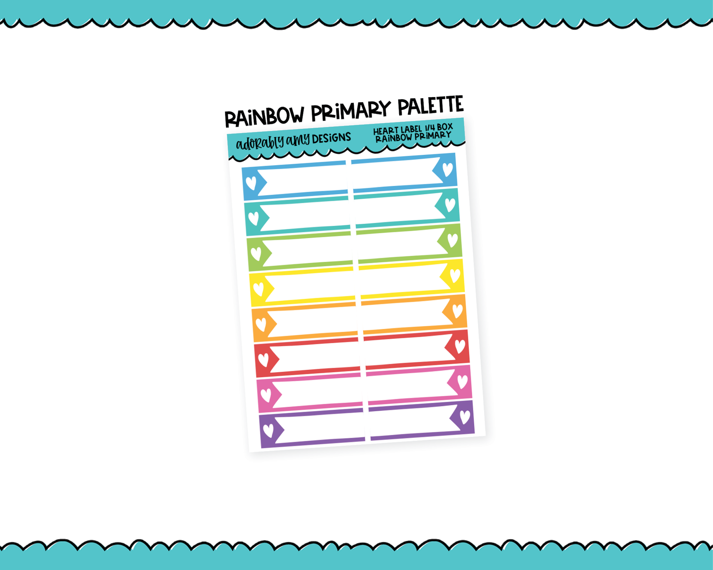 Rainbow Doodled Heart Label Quarter Box Planner Stickers for any Planner or Insert - Adorably Amy Designs