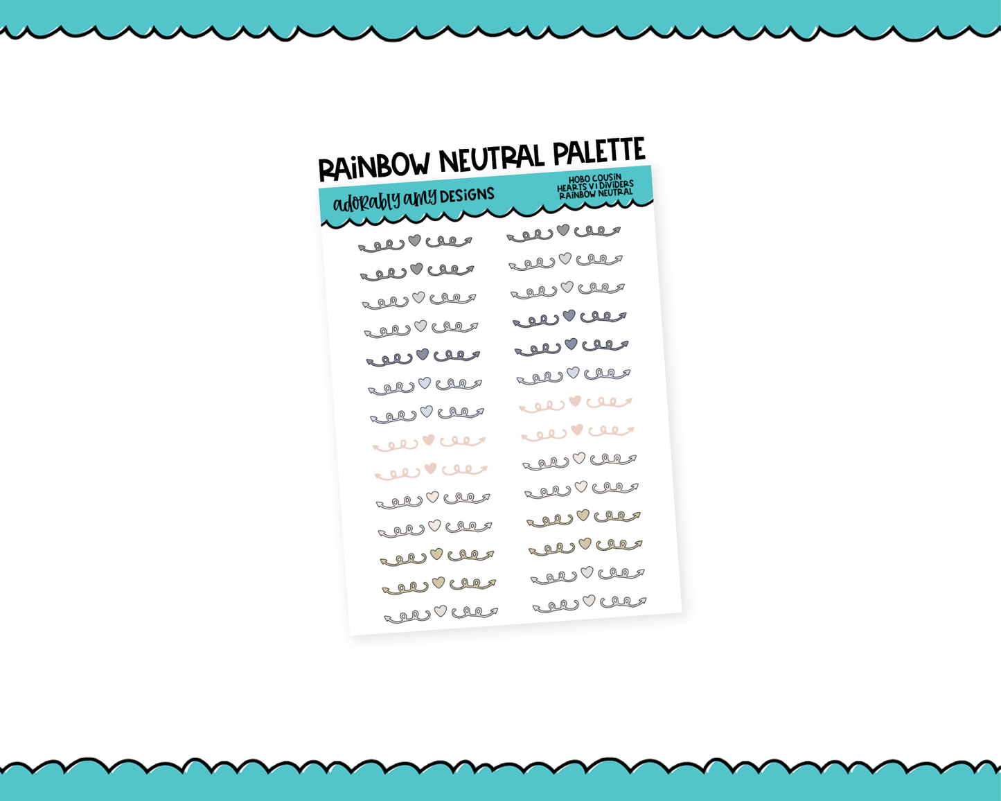 Hobo Cousin Rainbow Hearts V1 Headers or Dividers Planner Stickers for Hobo Cousin or any Planner or Insert