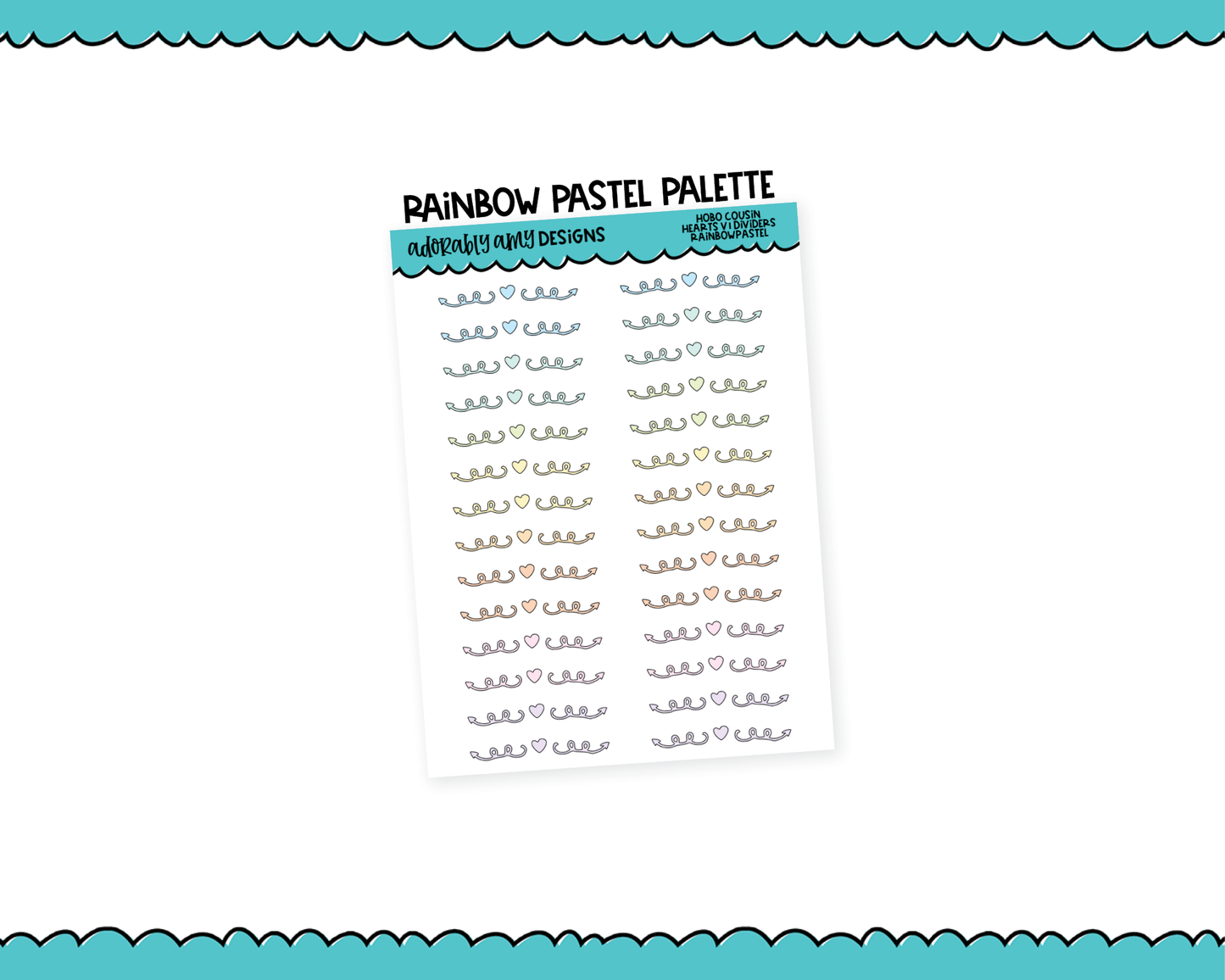 Hobo Cousin Rainbow Hearts V1 Headers or Dividers Planner Stickers for Hobo Cousin or any Planner or Insert