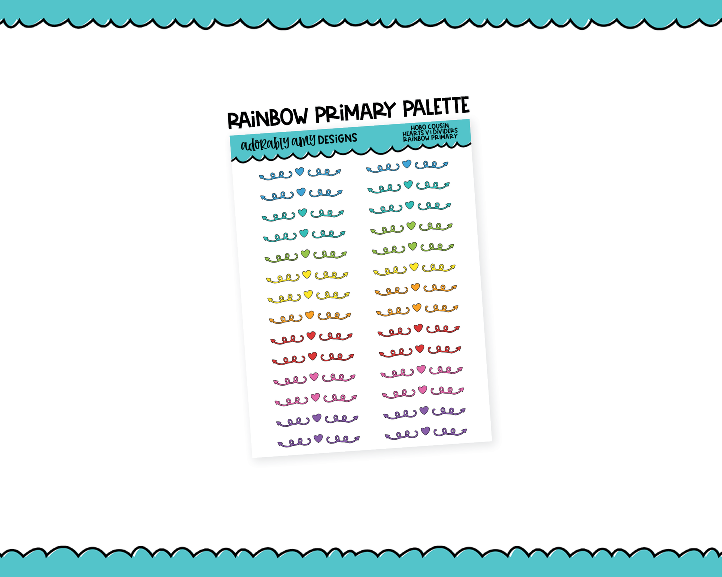 Hobo Cousin Rainbow Hearts V1 Headers or Dividers Planner Stickers for Hobo Cousin or any Planner or Insert