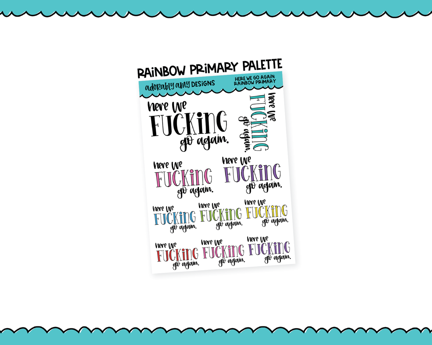 Rainbow or Black Here We Go Again Typography Planner Stickers for any Planner or Insert