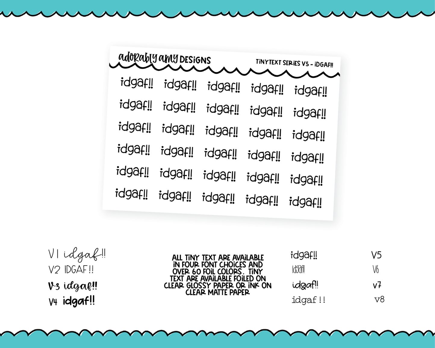 Foiled Tiny Text Series - IDGAF Checklist Size Planner Stickers for any Planner or Insert