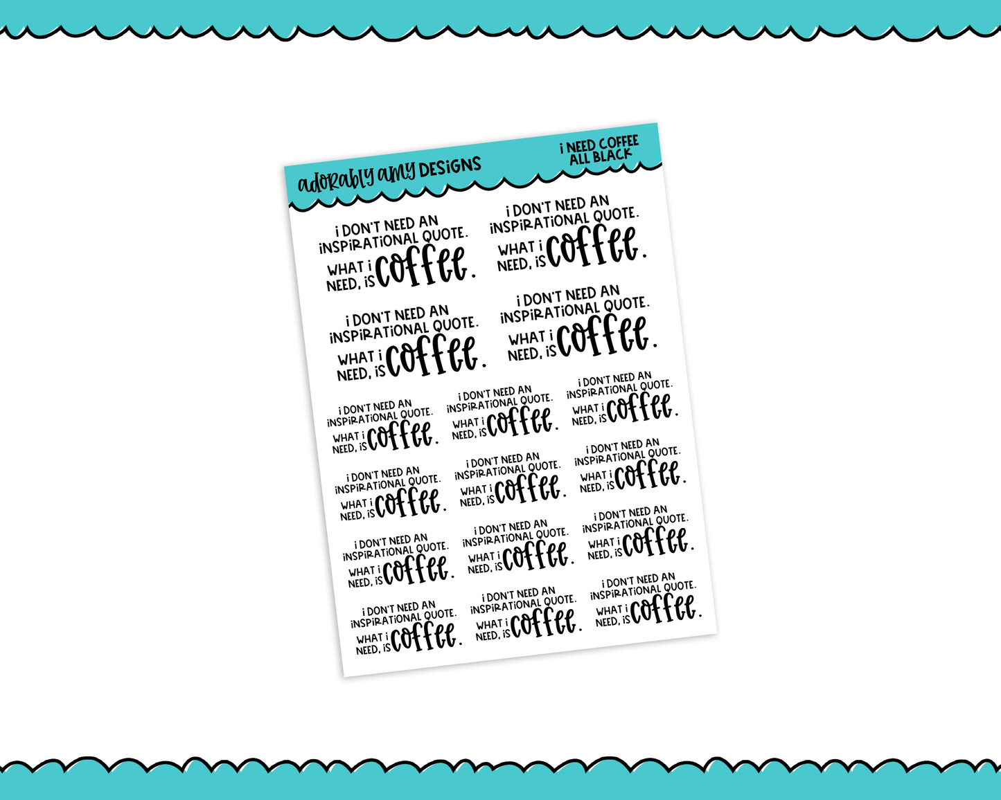 Rainbow or Black I Need Coffee Snarky Typography Planner Stickers for any Planner or Insert - Adorably Amy Designs