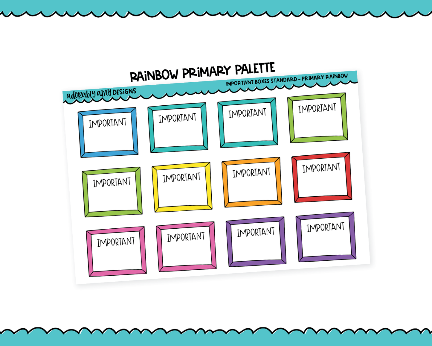 Rainbow Important Boxes Standard Stickers for any Planner or Insert