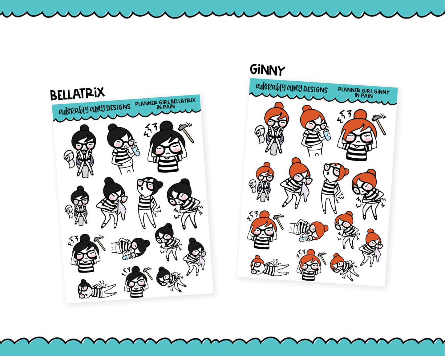 Doodled Planner Girls Character Stickers In Pain Decoration Planner Stickers for any Planner or Insert