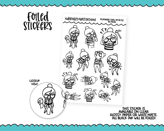 Foiled Doodled Planner Girls In Pain Decorative Planner Stickers for any Planner or Insert