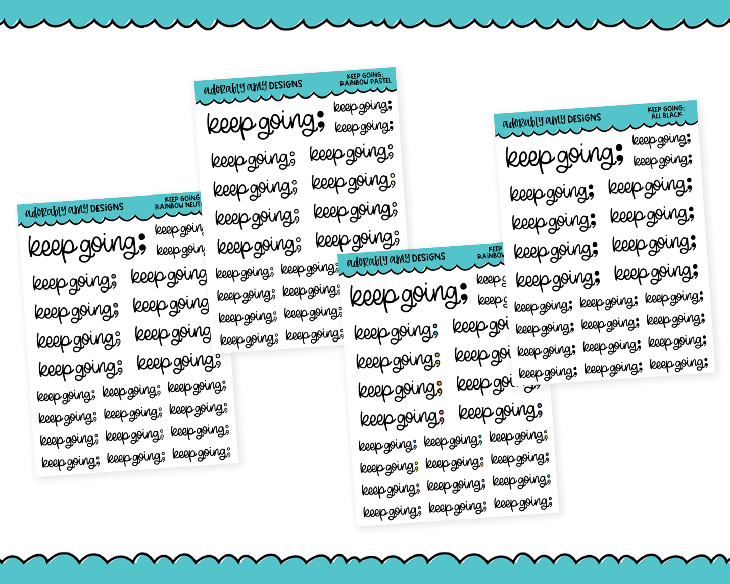 Rainbow or Black Keep Going; Inspirational Typography Planner Stickers for any Planner or Insert
