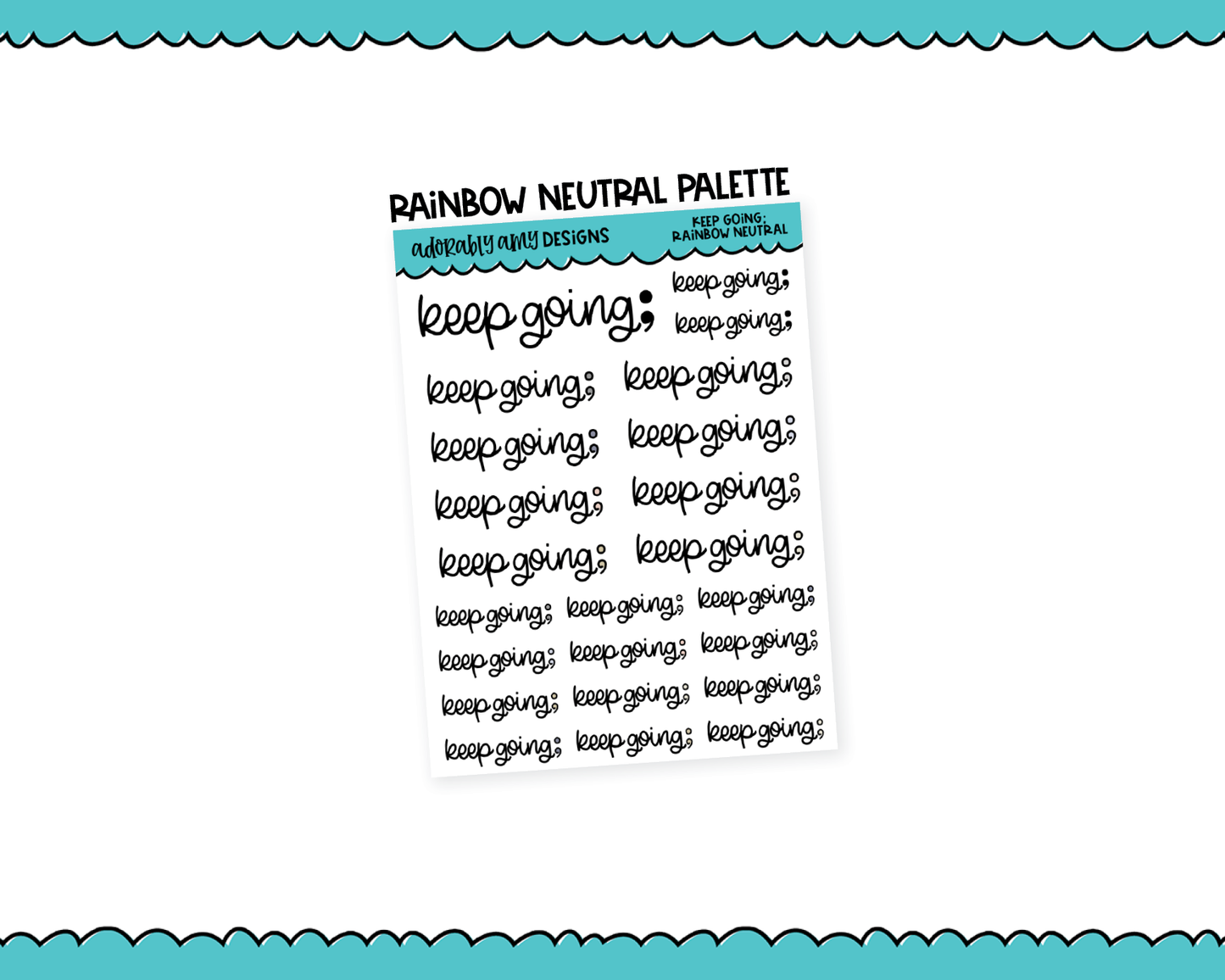 Rainbow or Black Keep Going; Inspirational Typography Planner Stickers for any Planner or Insert