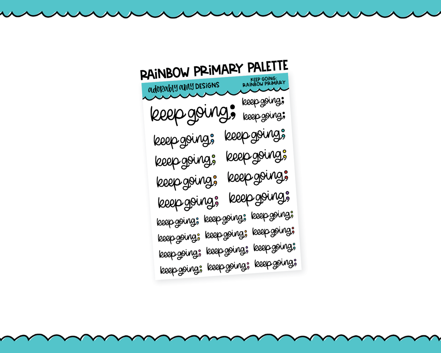 Rainbow or Black Keep Going; Inspirational Typography Planner Stickers for any Planner or Insert