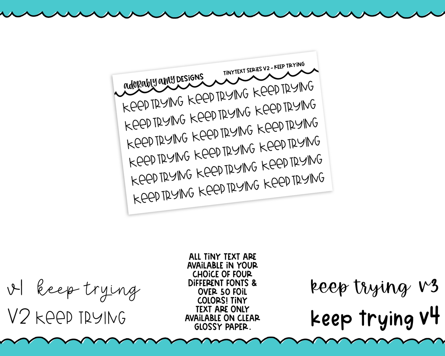 Foiled Tiny Text Series - Keep Trying Checklist Size Planner Stickers for any Planner or Insert