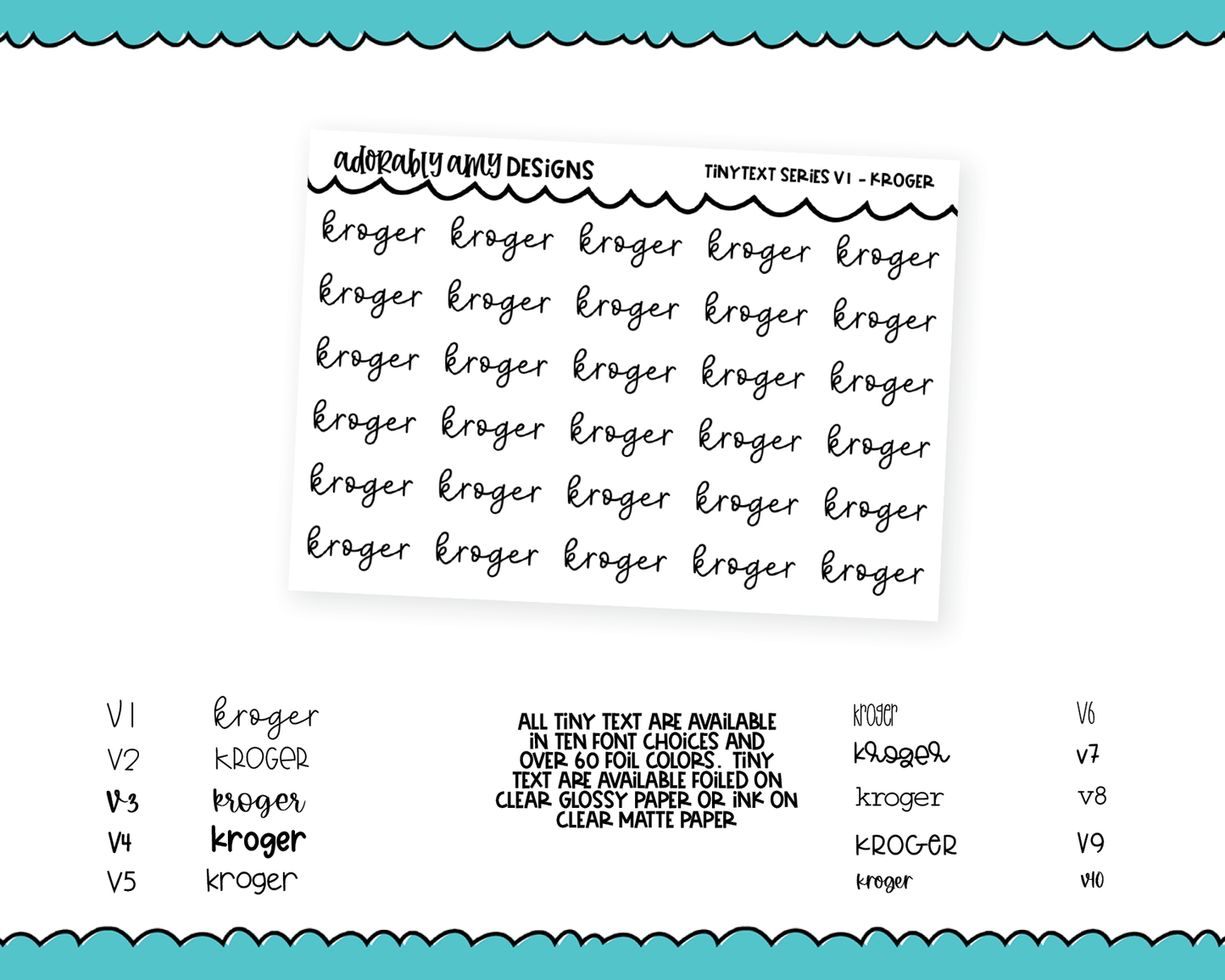 Foiled Tiny Text Series - Kroger Checklist Size Planner Stickers for any Planner or Insert