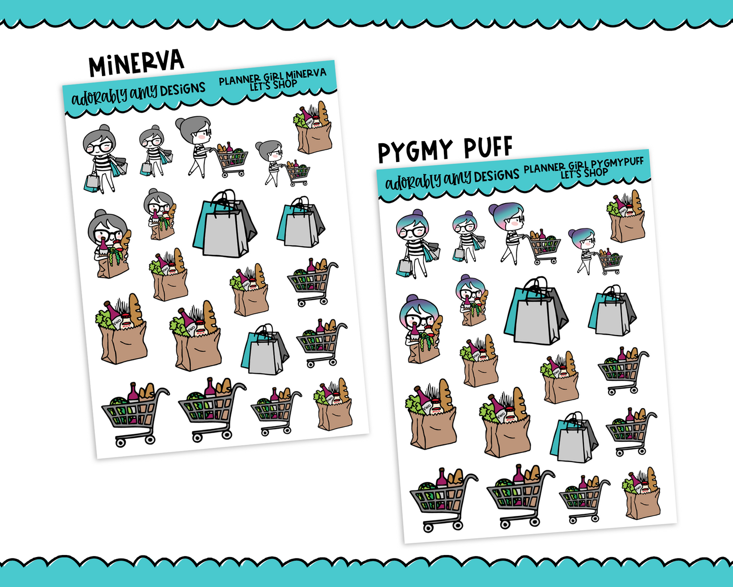 Planner Girls Character Stickers Let's Shop Planner Stickers for any Planner or Insert - Adorably Amy Designs