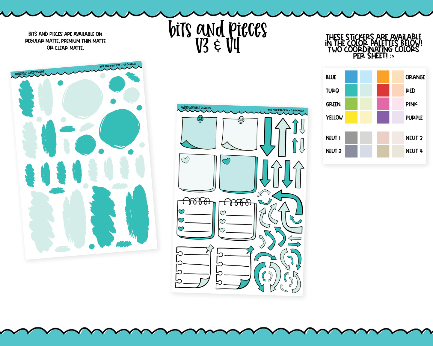 Bits & Pieces V3 & V4- Fun Kit Addons for Any Planner in 13 different Color Schemes